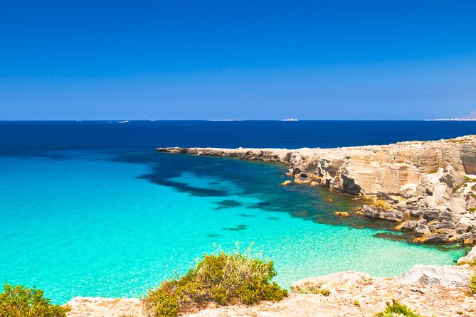 Favignana inflatable boat tour, wine tasting, snorkeling and relaxation - The first look at Favignana from the sea