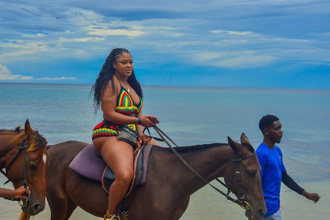 OCEAN HORSE-BACK RIDING & BAMBOO RAFTING + Limestone MASSAGE - Riding horses beside the Jamaican coast